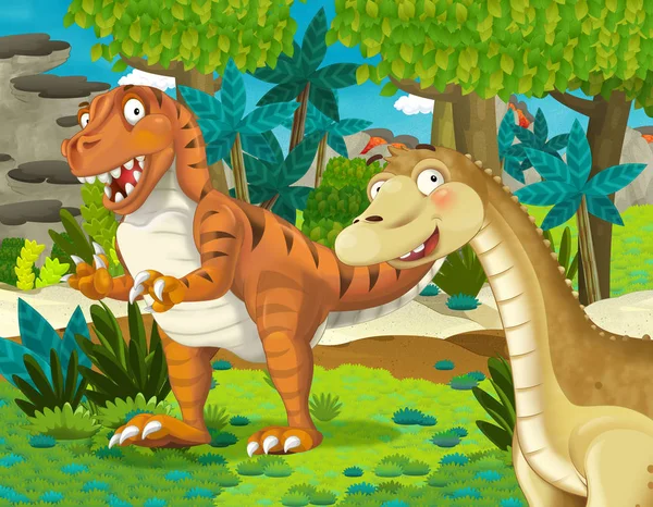 Scena Dei Cartoni Animati Con Apatosauro Dinosauro Diplodocus Con Qualche — Foto Stock
