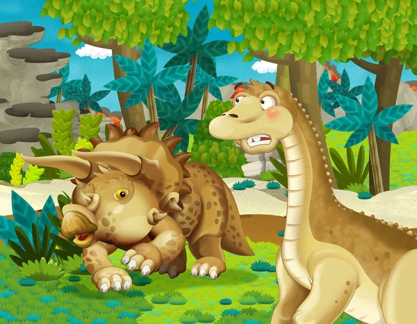 Cartoon Scène Met Dinosaurus Apatosaurus Diplodocus Met Een Aantal Andere — Stockfoto