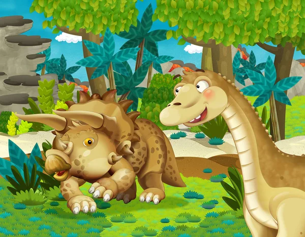 Zeichentrickszene Mit Dinosaurier Apatosaurus Diplodocus Und Einigen Anderen Dinosauriern Dschungel — Stockfoto