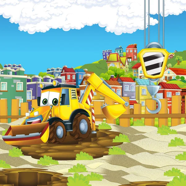 Cartoon Scene Digger Construction Site Illustration Children — Stock Photo, Image