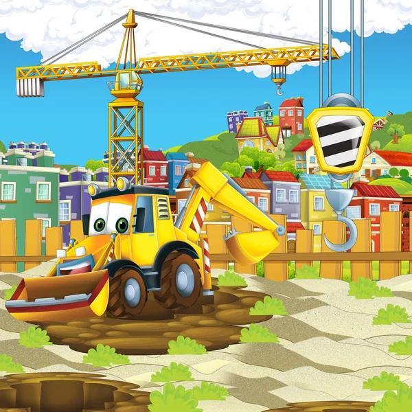 Cartoon Scene Digger Construction Site Illustration Children — Stock Photo, Image