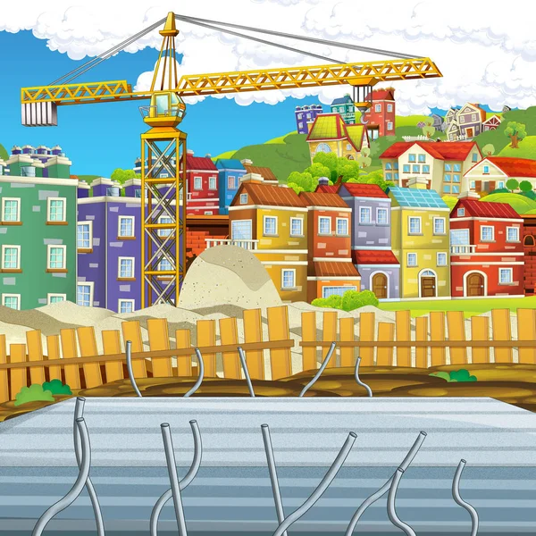 子供のためのさまざまな使用図の建設サイトの漫画シーン — ストック写真