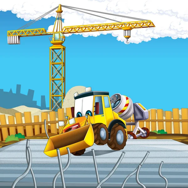 Cartoon Scène Met Digger Bouwplaats Illustratie Voor Kinderen — Stockfoto