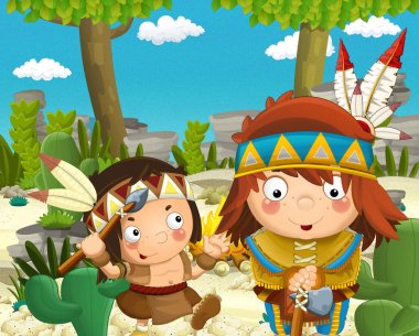 Çizgi Film Hint karakteri onun tee pee vahşi doğada - illüstrasyon çocuklar için yakın