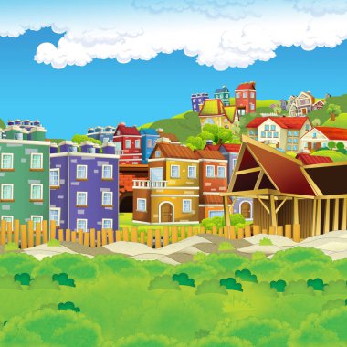 İnşaat alanında farklı kullanım gösterim amacıyla çocuklar için çizgi film sahne