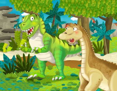 ormanda başka bir dinozor ile dinozor apatosaurus diplodocus brontosaurus ile karikatür sahne - çocuklar için illüstrasyon