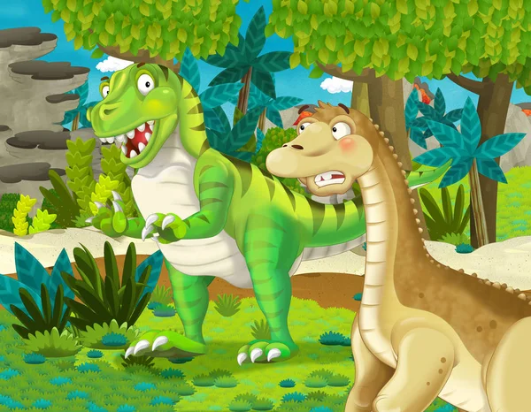 정글에서 공룡과 아파토사우루스 디플로도쿠스 브론토사우루스와 어린이를위한 — 스톡 사진