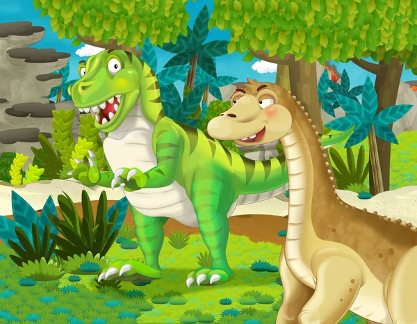 Cartoon Scene Dinosaur Apatosaurus Diplodocus Brontosaurus Some Other Dinosaur Jungle — Stock Photo, Image