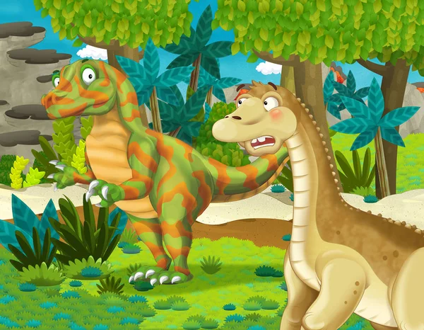 Cartoon Scene Dinosaur Apatosaurus Diplodocus Brontosaurus Some Other Dinosaur Jungle — Stock Photo, Image