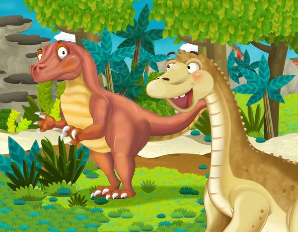 Καρτούν Σκηνή Τον Αποτόσαυρος Δεινόσαυρο Διαπλοντότοπο Κάποιο Άλλο Δεινόσαυρο Στη — Φωτογραφία Αρχείου