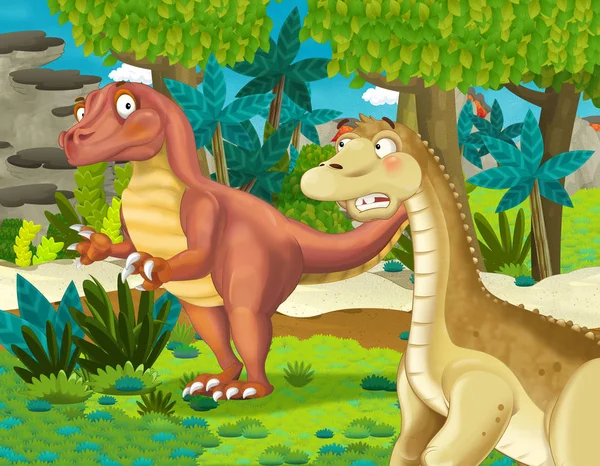 Zeichentrickszene Mit Dinosaurier Apatosaurus Diplodocus Brontosaurus Mit Einem Anderen Dinosaurier — Stockfoto