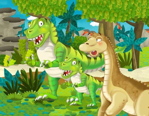 Zeichentrickszene Mit Dinosaurier Apatosaurus Diplodocus Brontosaurus Mit Einem Anderen Dinosaurier — Stockfoto