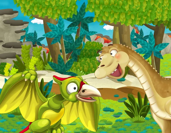 Cartoon Scene Dinosaur Apatosaurus Diplodocus Brontosaurus Some Other Dinosaur Jungle — Stock Photo, Image