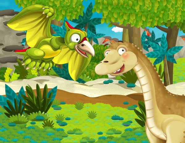 Cartoon Scene Dinosaur Apatosaurus Diplodocus Brontosaurus Some Other Dinosaur Jungle — Stock Photo, Image