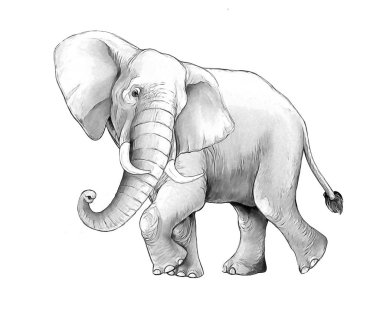Beyaz arka plan üzerinde büyük fil kroki karikatür sahne sayfa boyama