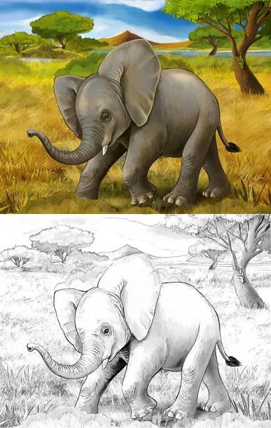 Tecknad scen med elefant Safari illustration för barn — Stockfoto