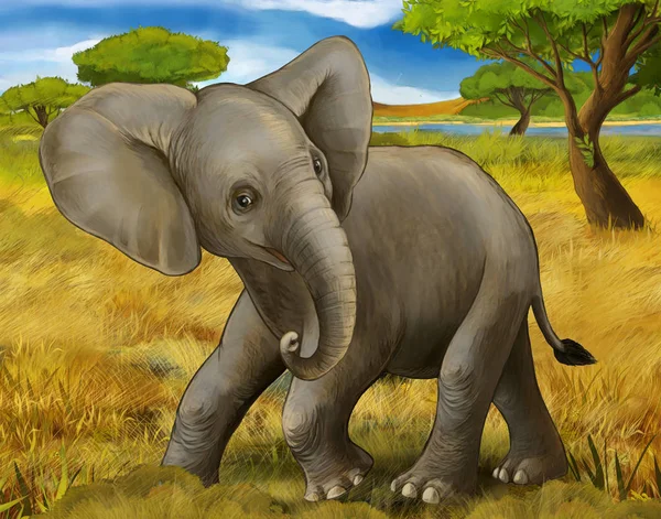 Scène de dessin animé avec illustration de safari éléphant pour enfants — Photo