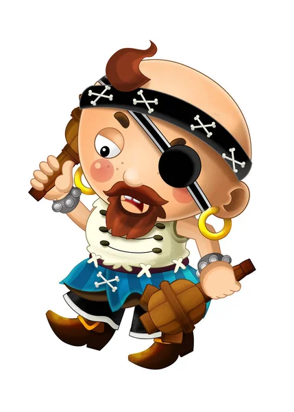 Kreslený scény s kapitánem pirátské muž na bílém pozadí - ilustrace pro děti — Stock fotografie