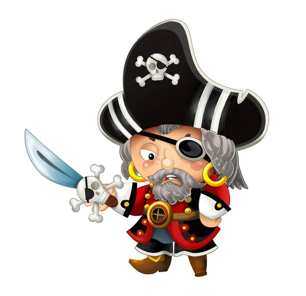 Cartoon scene with pirate man captain on white background - illustration for children — Stock Photo, Image