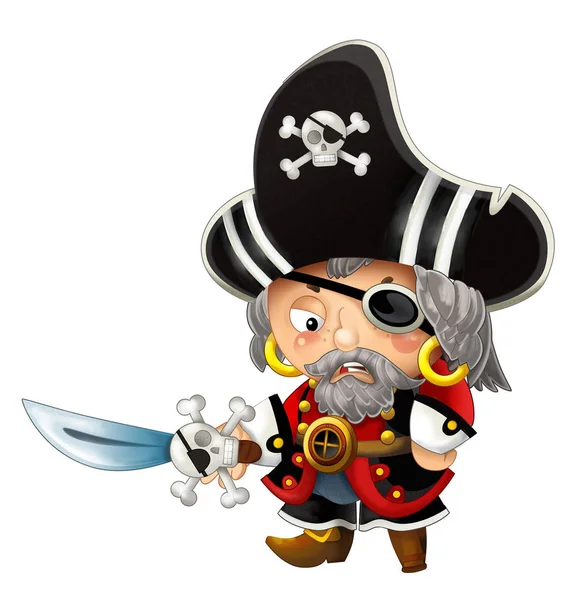 Cartoon scene with pirate man captain on white background - illustration for children — Stock Photo, Image