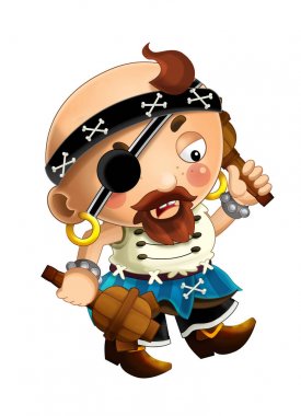 beyaz arka plan üzerinde silah ile korsan adam kaptan ile karikatür sahne - çocuklar için illüstrasyon