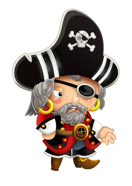 Scena del cartone animato con pirata uomo capitano con armi su sfondo bianco - illustrazione per bambini — Foto Stock