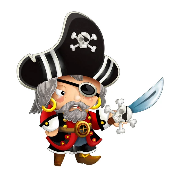 beyaz arka plan üzerinde silah ile korsan adam kaptan ile karikatür sahne - çocuklar için illüstrasyon