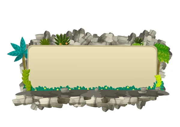 Scena kreskówki z naturalnym ramką z kamieni i roślin na białym tle ilustracji dla dzieci — Zdjęcie stockowe
