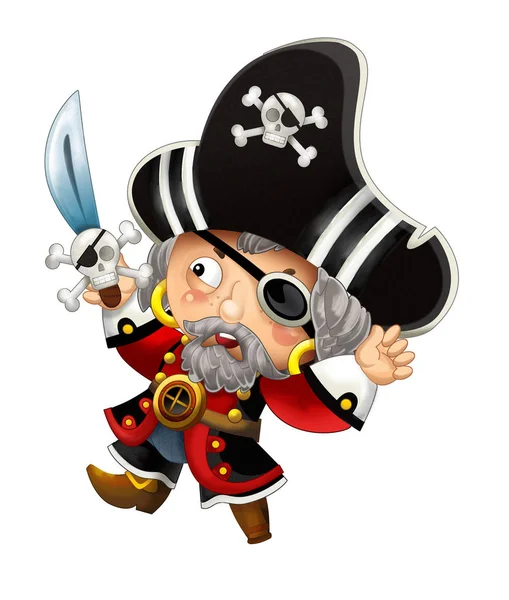 Cartoon Scene Pirate Man Captain White Background Illustration Children — Stock Photo, Image