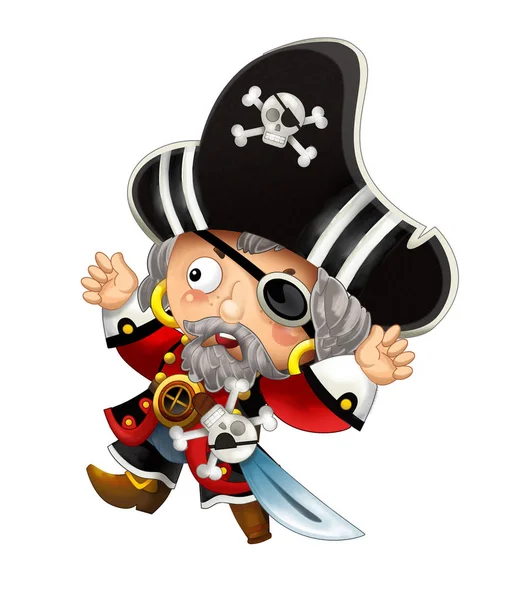 Kreskówka Scena Kapitana Piratów Mężczyzna Białym Tle Ilustracja Dla Dzieci — Zdjęcie stockowe
