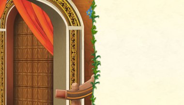 eski geleneksel kale salonu veya odası ile karikatür sahne - çerçeve ve metin için alan ile - çocuklar için illüstrasyon