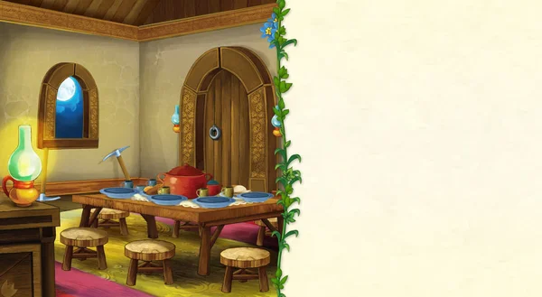 Scène de dessin animé avec cuisine traditionnelle ancienne - avec cadre et espace pour le texte - illustration pour les enfants — Photo