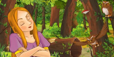 mutlu genç kız ve erkek prens ve prenses ile karikatür sahnesi 