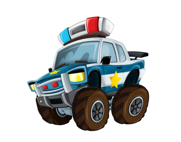 Cartoon police car like monster truck on white background - illustration for children — Stock Photo, Image