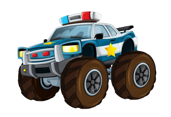 Coche de policía de dibujos animados como camión monstruo sobre fondo blanco - ilustración para niños — Foto de Stock