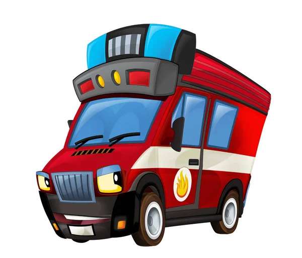 Carro de bomberos de dibujos animados sobre fondo blanco - ilustración para los niños —  Fotos de Stock
