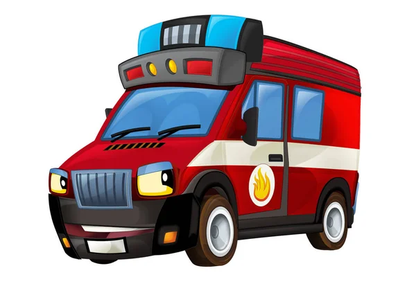 Carro de bomberos de dibujos animados sobre fondo blanco - ilustración para los niños — Foto de Stock