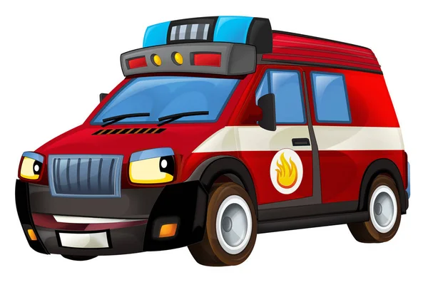 Мультфильм пожарная машина на белом фоне - иллюстрация для детей — стоковое фото