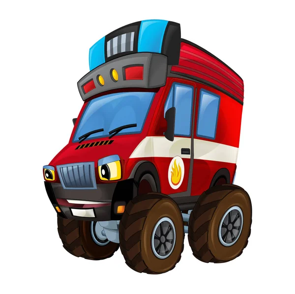 Kreskówka firetruck Monster Truck na białym tle-ilustracja dla dzieci — Zdjęcie stockowe