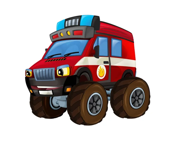 Rajzfilm Firetruck Monster Truck fehér háttér előtt-illusztráció a gyerekek — Stock Fotó