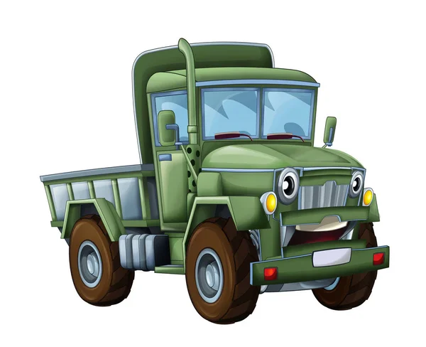 Desenho animado caminhão militar feliz e engraçado - caminhão isolado sorrir ilustração veículo para crianças — Fotografia de Stock