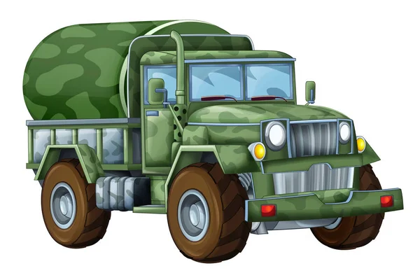 Karikatur lustige Militär-LKW-Zisterne isoliert auf weißem Hintergrund Illustration für Kinder — Stockfoto