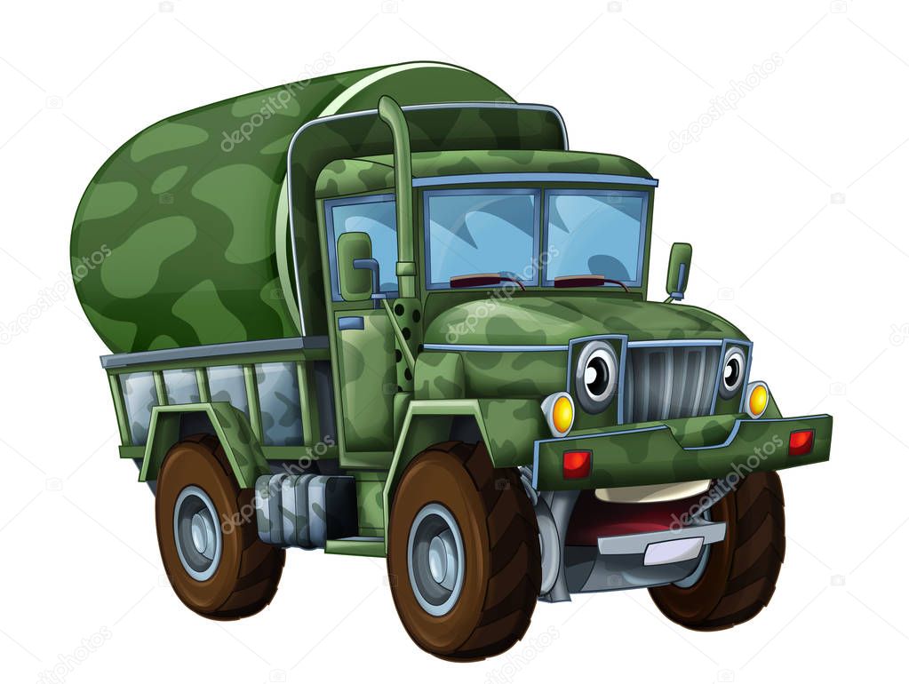 cartoon happy military truck cistern isolated on white backgroun