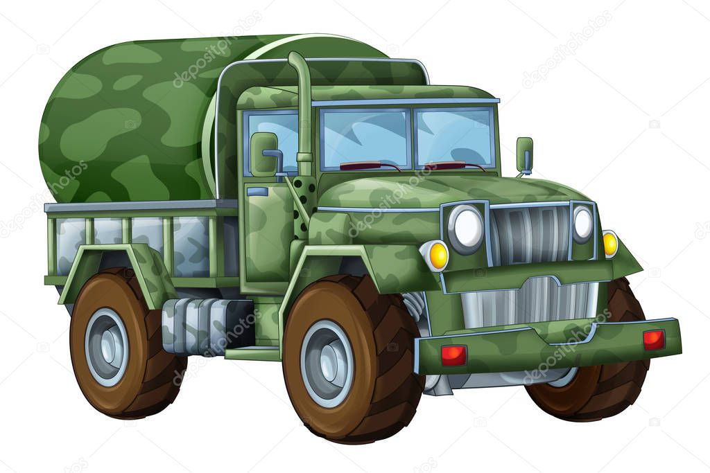 cartoon funny military truck cistern isolated on white background illustration for children