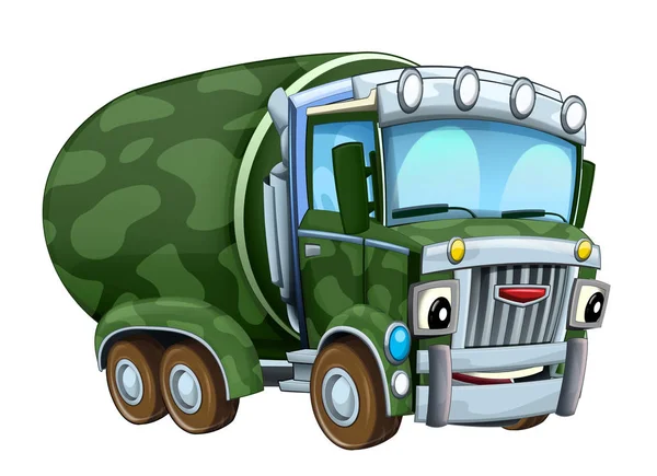 Cartoon gelukkig militaire truck cisterne geïsoleerd op witte achtergrond illustratie voor kinderen — Stockfoto