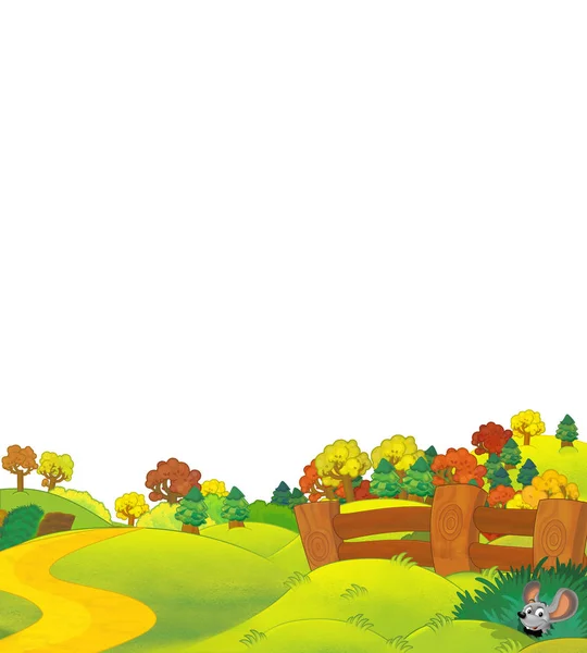 Cartoon nature farm rural sunny scene for different usage and some animal with white background - illustration for children