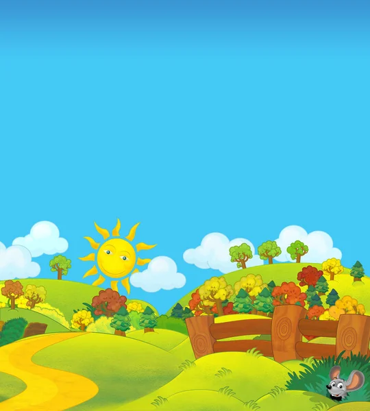 Cartoon nature farm rural sunny scene for different usage and some animal - illustration for children — Stock Photo, Image