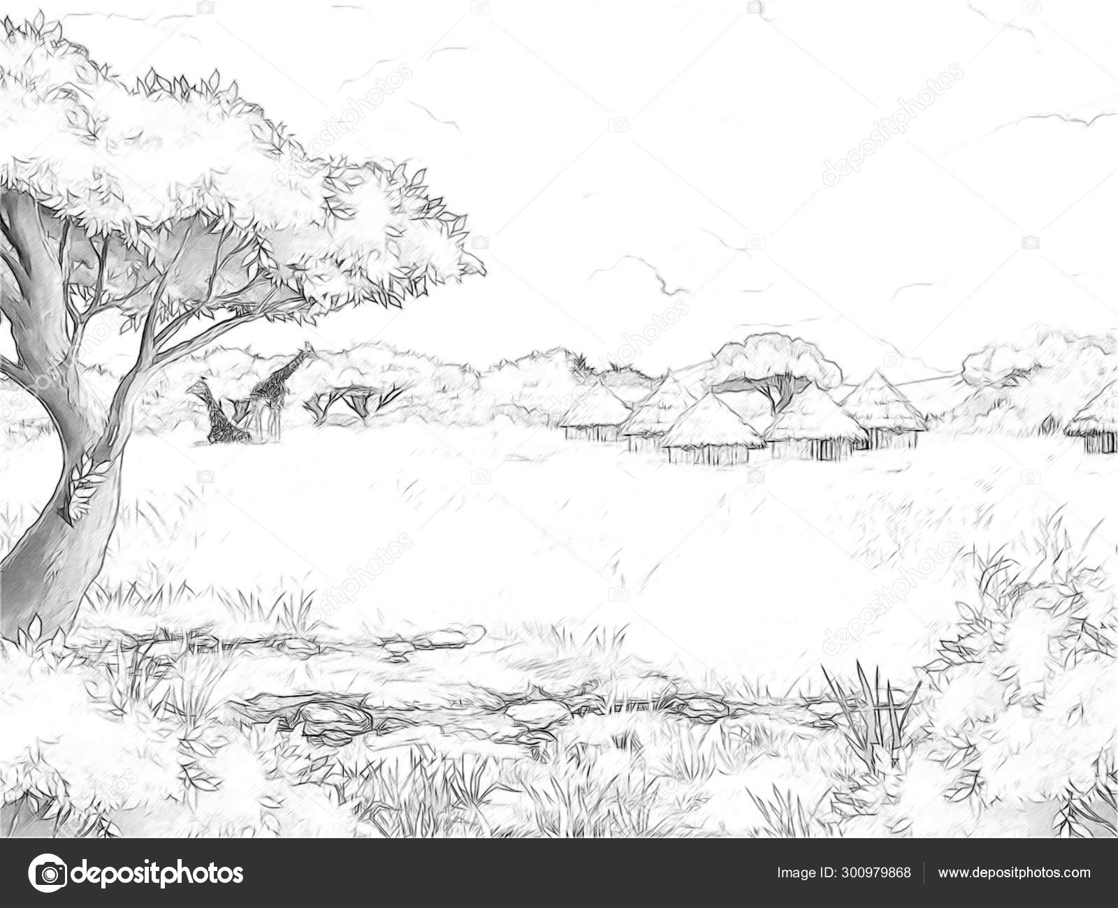 Cartoon Scene Koba Lychee Meadow Village Background Coloring Page ...