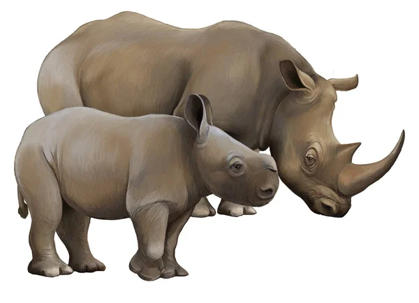 Escena de dibujos animados con safari de rinocerontes ilustración de animales para niños —  Fotos de Stock