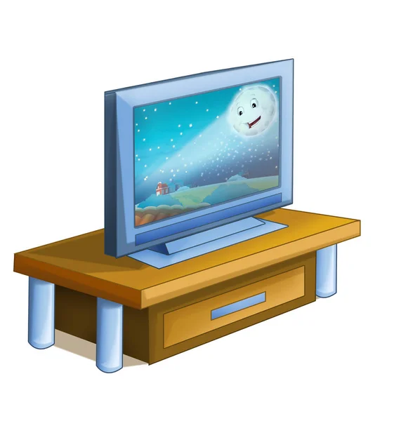 Cartoon scene with television device turned on - illustration for children — Stock Photo, Image